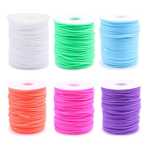 JIHUOO 6 Rollen Hohlrohr-Gummikordel Silikonschlauchschnüre Tubing Stricken Friseurschnur Kunststoff Schnürschnur elastische Schnur Lanyard Weben Schnur für Armbänder Schlüsselanhänger Handwerk von JIHUOO