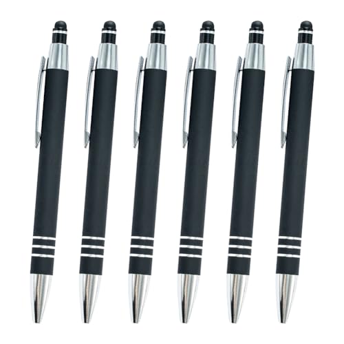JIHUOO 6 Stück Kugelschreiber mit Eingabestift, einziehbare Kugelschreiber, Touchscreen-Schreibstifte, Metall-Touchscreen-Stifte mit feiner Spitze, schwarze Tinte, Schwarz JIHUOO 6 Stück Kugelschreiber mit Eingabestift, einziehbare Kugelschreiber, Touchscreen-Schreibstifte, Metall-Touchscreen-Stifte mit feiner Spitze, schwarze Tinte, Schwarz von JIHUOO