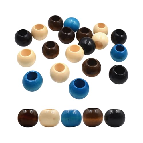 JIHUOO 60 Stück 20 mm runde Holzperlen mit großem Loch, bunte Makramee-Perlen, Holzhaar, geflochtene Perlen, Vintage-Schmuckherstellung, Abstandshalter, Holz, europäische Bastelperlen, DIY-Halskette von JIHUOO