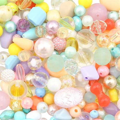 JIHUOO 60 g pastellfarbene Acrylperlen, Frühling, Kunststoff, Freundschaftsarmband, Ostern, bunte Perlen, niedlich, sortiert, farbige und geformte Perlen, ästhetische Bastelperle von JIHUOO