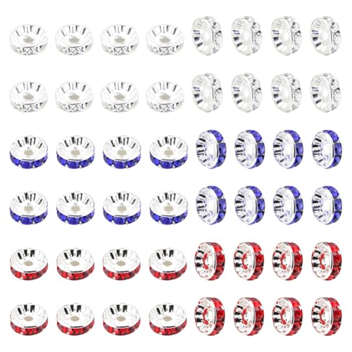 JIHUOO 600 Stück 8 mm Strassperlen 4. Juli Rot Blau Weiß Kristall Perlen Abstandshalter Unabhängigkeitstag Handwerk Perle Patriotische Amerikanische Armband Charms Memorial Day Schmuckherstellung von JIHUOO
