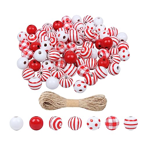 JIHUOO 70 Stück 16 mm rot gestreifte Holzperlen Weihnachten Holzperlen Valentinstag Holzperlen Büffel Plaid Holzperlen mit Hanfseil JIHUOO 70 Stück 16 mm rot gestreifte Holzperlen Weihnachten Holzperlen Valentinstag Holzperlen Büffel Plaid Holzperlen mit Hanfseil von JIHUOO