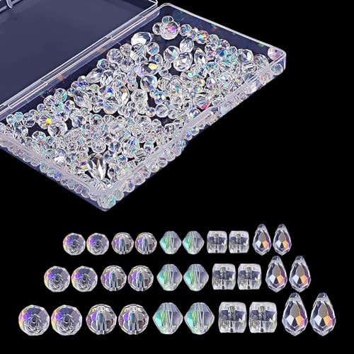 JIHUOO 800 Stück facettierte Glasperlen, verschiedene Formen, Kristallperlen, Schmuckherstellung, Glasperlen, Tropfenform, Doppelkegel, Edelstein, lose Perlen mit Behälterbox für Halskette, Armband, JIHUOO 800 Stück facettierte Glasperlen, verschiedene Formen, Kristallperlen, Schmuckherstellung, Glasperlen, Tropfenform, Doppelkegel, Edelstein, lose Perlen mit Behälterbox für Halskette, Armband, von JIHUOO