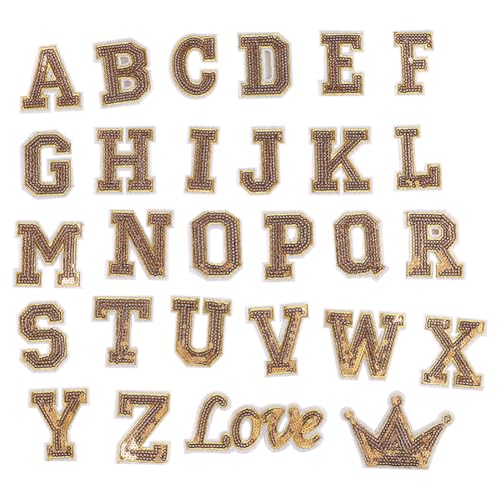 JIHUOO Aufnäher mit Pailletten, Buchstaben, A-Z, Alphabet-Applikationen, Glitzer, Buchstaben, Hotfix, glänzend, dekorative Flicken, funkelnde Aufnäher zum Aufnähen für Taschen, Schuhe, goldfarben, 28 von JIHUOO