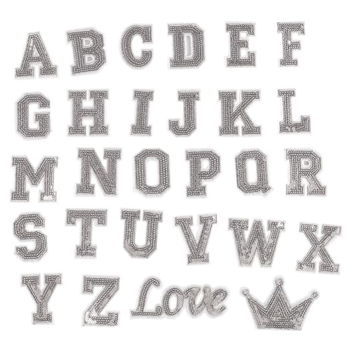 JIHUOO Aufnäher mit Pailletten, Buchstaben, A-Z, Alphabet-Applikationen, Glitzer, Buchstaben, Hotfix, glänzend, dekorative Flicken, glitzernd, zum Aufnähen für Taschen, Schuhe, Silber, 28 Stück JIHUOO Aufnäher mit Pailletten, Buchstaben, A-Z, Alphabet-Applikationen, Glitzer, Buchstaben, Hotfix, glänzend, dekorative Flicken, glitzernd, zum Aufnähen für Taschen, Schuhe, Silber, 28 Stück von JIHUOO