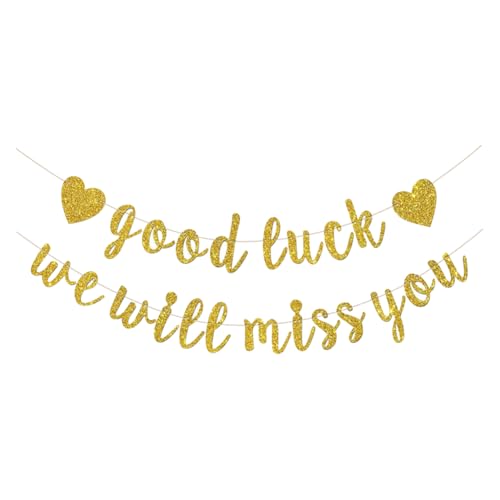 JIHUOO Banner mit Aufschrift "Good Luck We Will Miss You", glitzernd, Party-Banner, Ruhestand, Abschiedsparty-Girlande, Dekorationen, Abschiedsdekoration, Abschiedsdekoration, goldfarben JIHUOO Banner mit Aufschrift "Good Luck We Will Miss You", glitzernd, Party-Banner, Ruhestand, Abschiedsparty-Girlande, Dekorationen, Abschiedsdekoration, Abschiedsdekoration, goldfarben von JIHUOO