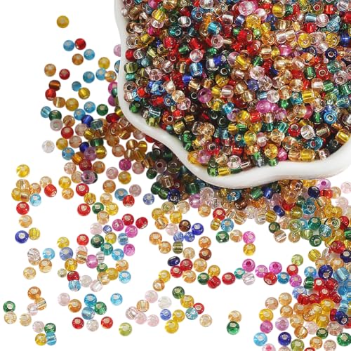 JIHUOO Bunte Glas-Rocailles, 300 g, 4 mm, kleine Bastelperlen, Pony-Perlen, Taillenkette, mehrfarbige Perlen, Kreuzstichperlen, lose Abstandshalter, Schmuckherstellung von JIHUOO