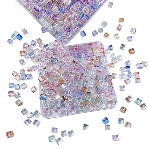JIHUOO Bunte Glasperlen, 6,5 mm, quadratisch, Kristall-Abstandshalter, transparent, lose Bastelperlen, Ohrringe, Perlen, Charms, klare Schmuckherstellung, Perlen für Halsketten, Armbänder, 300 Stück JIHUOO Bunte Glasperlen, 6,5 mm, quadratisch, Kristall-Abstandshalter, transparent, lose Bastelperlen, Ohrringe, Perlen, Charms, klare Schmuckherstellung, Perlen für Halsketten, Armbänder, 300 Stück von JIHUOO