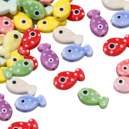 JIHUOO Bunte Keramikperlen mit Fischmotiven, Porzellan, Ozean-Tier-Perlen, niedliches Meerestier-Charm, glatt, Strand, Handwerk, Charms, handgefertigt, lose Abstandshalter, Perlen für selbstgemachte JIHUOO Bunte Keramikperlen mit Fischmotiven, Porzellan, Ozean-Tier-Perlen, niedliches Meerestier-Charm, glatt, Strand, Handwerk, Charms, handgefertigt, lose Abstandshalter, Perlen für selbstgemachte von JIHUOO