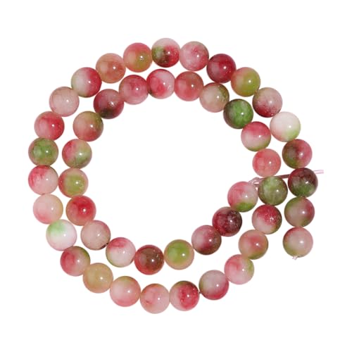 JIHUOO Ca. 47 Stück Natursteinperlen, Wassermelonen-Turmalin-Perlen, glatt, rund, Edelsteinperlen, Armbandherstellung, Perlen, Halskette, Bastelperlen, dekorativ, schöne Schmuckperlen von JIHUOO