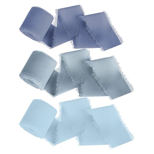 JIHUOO Chiffonband mit ausgefranstem Rand, Geschenkband, weich, elegant, für Blumenstrauß, Schleifen, Hochzeitsdekoration, Blau, 3 Rollen von JIHUOO