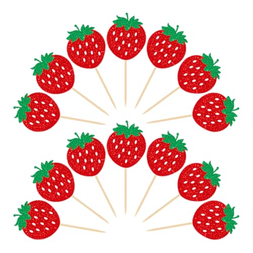 JIHUOO Cupcake-Topper mit Erdbeer-Motiv, für Obst, Geburtstagsparty, Kuchendekoration, Glitzer, Cocktail-Picker, Babyparty, Dessert, Kuchendekorationen für Geburtstagsparty, Hochzeit, 24 Stück JIHUOO Cupcake-Topper mit Erdbeer-Motiv, für Obst, Geburtstagsparty, Kuchendekoration, Glitzer, Cocktail-Picker, Babyparty, Dessert, Kuchendekorationen für Geburtstagsparty, Hochzeit, 24 Stück von JIHUOO