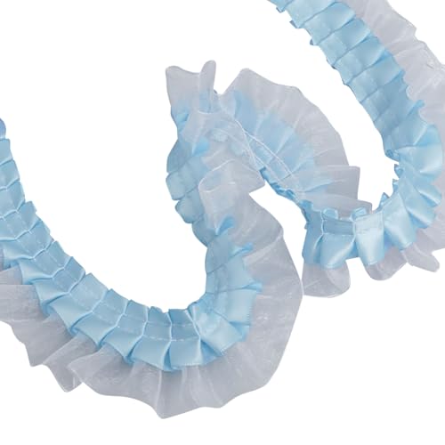 JIHUOO Doppelschichtiges Rüschenband, Satin-Organza-Bordüre, Spitze, plissiert, Nähen, Spitze, Basteln, Besatz, Stoff, Verzierung, Kleid, Band, Blau, 6 Meter JIHUOO Doppelschichtiges Rüschenband, Satin-Organza-Bordüre, Spitze, plissiert, Nähen, Spitze, Basteln, Besatz, Stoff, Verzierung, Kleid, Band, Blau, 6 Meter von JIHUOO