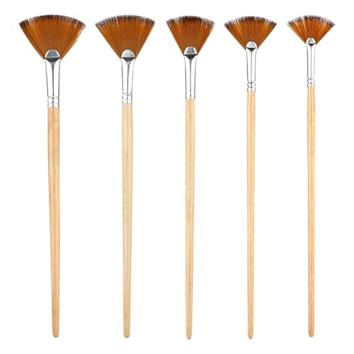 JIHUOO Fächerpinsel mit Holzgriff, Nylon, Haarmalpinsel, Acryl, Ölfarbe, Pinsel-Set, Aquarell, Gouache, Malpinsel, Leinwand, Gesichtsbemalungspinsel, 5 Stück von JIHUOO