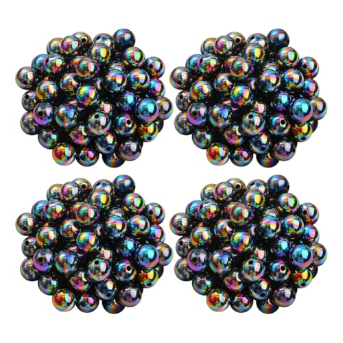 JIHUOO Farbige Perlen, Kunststoffperlen, rund, glänzend, lose Abstandshalter, Acryl-Kugel, glänzend, 300 Stück, 10 mm, klobiger Schlüsselanhänger, schwarz, AB JIHUOO Farbige Perlen, Kunststoffperlen, rund, glänzend, lose Abstandshalter, Acryl-Kugel, glänzend, 300 Stück, 10 mm, klobiger Schlüsselanhänger, schwarz, AB von JIHUOO
