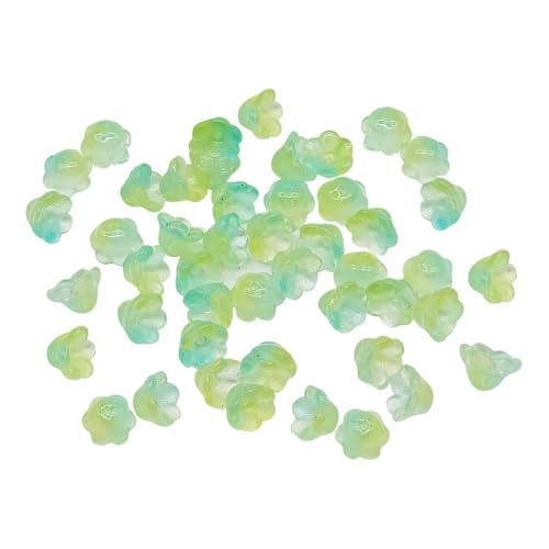 JIHUOO Glasperlen in Glockenblumen-Form, kleine Trompeten-Perlen, Farbverlauf, ästhetische Armbandperlen, niedlicher Schlüsselanhänger, Schmuckherstellung, Ohrringperlen, Gelb/Grün, 100 Stück von JIHUOO