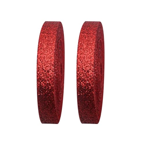 JIHUOO Glitzerband, 9,1 m, glitzernd, glitzernd, Bastelband, Ornament, Geschenkband, Kartenherstellung, Weihnachten, Halloween, Rot, 2 Rollen JIHUOO Glitzerband, 9,1 m, glitzernd, glitzernd, Bastelband, Ornament, Geschenkband, Kartenherstellung, Weihnachten, Halloween, Rot, 2 Rollen von JIHUOO