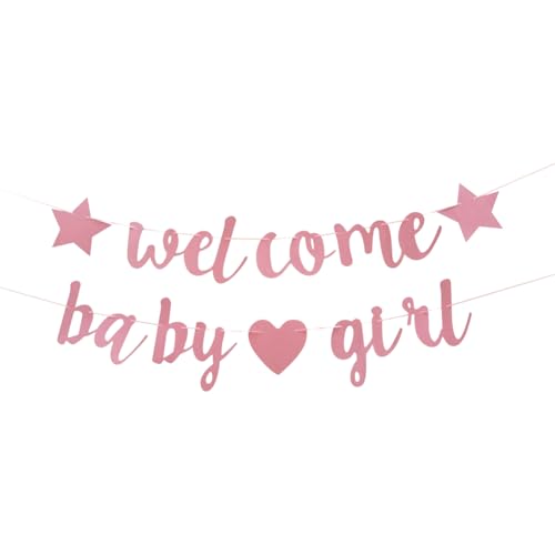 JIHUOO Glitzerndes Banner mit Aufschrift "Welcome Baby Girl", vorbespannt, für Babypartys, Girlande, für Jungen oder Mädchen, mit Herzen, Sternen, rosa JIHUOO Glitzerndes Banner mit Aufschrift "Welcome Baby Girl", vorbespannt, für Babypartys, Girlande, für Jungen oder Mädchen, mit Herzen, Sternen, rosa von JIHUOO