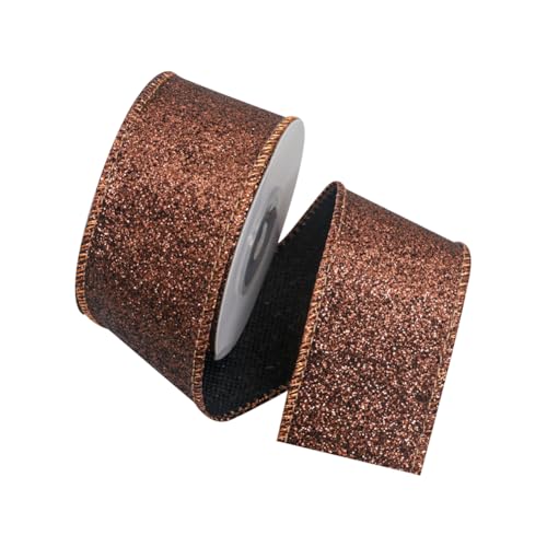 JIHUOO Glitzerstoffband, 6,3 cm x 4,5 m, Metallic, Drahtband, glitzerndes Geschenkband, glänzendes Band, Rolle, Drahtkante, glitzernde Bastelbänder, braun JIHUOO Glitzerstoffband, 6,3 cm x 4,5 m, Metallic, Drahtband, glitzerndes Geschenkband, glänzendes Band, Rolle, Drahtkante, glitzernde Bastelbänder, braun von JIHUOO