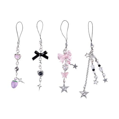 JIHUOO Handy-Anhänger mit Schleife, Sterne, Erdbeere, niedlicher Handyanhänger, ästhetischer Kamera-Schlüsselanhänger, Handyanhänger, 4 Stück, Length: 16 cm, Kein Edelstein JIHUOO Handy-Anhänger mit Schleife, Sterne, Erdbeere, niedlicher Handyanhänger, ästhetischer Kamera-Schlüsselanhänger, Handyanhänger, 4 Stück, Length: 16 cm, Kein Edelstein von JIHUOO