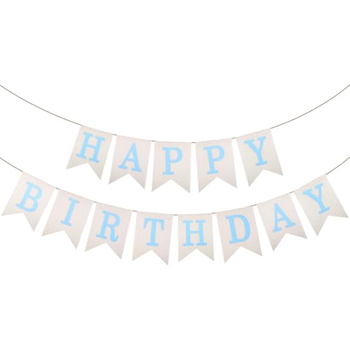JIHUOO Happy Birthday Banner Happy Birthday Girlande Schild Geburtstag Party Wimpelkette Hängende Schwalbenschwanz Flagge Party Feier Banner Party Hintergrund Girlande Blau von JIHUOO