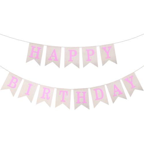 JIHUOO Happy Birthday Banner Happy Birthday Girlande Schild Geburtstag Party Wimpelkette Hängende Schwalbenschwanz Flagge Party Feier Banner Party Hintergrund Girlande Rosa von JIHUOO