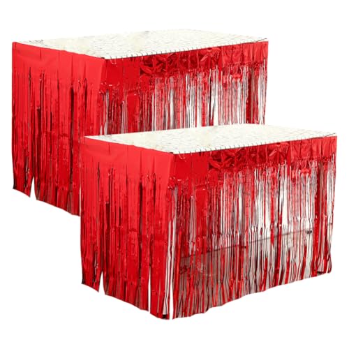 JIHUOO Lametta-Tischröcke, 2,9 m x 75,1 cm, Metallfolie, Fransen-Lametta, Tischröcke, Lametta-Hintergrund, Vorhänge, Lametta, Luftschlangen, Girlande, breites Lametta-Banner, Rot, 2 Stück JIHUOO Lametta-Tischröcke, 2,9 m x 75,1 cm, Metallfolie, Fransen-Lametta, Tischröcke, Lametta-Hintergrund, Vorhänge, Lametta, Luftschlangen, Girlande, breites Lametta-Banner, Rot, 2 Stück von JIHUOO