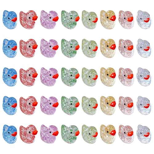 JIHUOO Mini-Enten aus Kunstharz, bunte Glitzer-Enten, Miniatur-Tiere zum Basteln, kleine niedliche Tierfiguren, Scrapbooking, Verzierungen, Charms, kleine Landschaftsdekorationen, 100 Stück JIHUOO Mini-Enten aus Kunstharz, bunte Glitzer-Enten, Miniatur-Tiere zum Basteln, kleine niedliche Tierfiguren, Scrapbooking, Verzierungen, Charms, kleine Landschaftsdekorationen, 100 Stück von JIHUOO