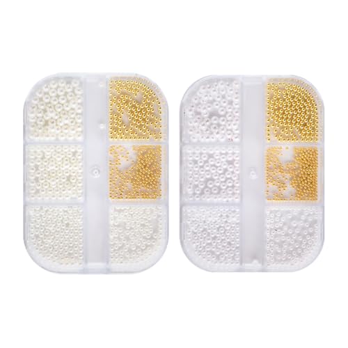JIHUOO Nagelperlen mit flacher Rückseite, Nagelkunst, Kaviar-Perlen, Halbperle, Mini-Metall-Nagelperlen, kleine Perlen, Nagelsteine, kleine Kugeln, Nagelkunst-Dekorationen mit Aufbewahrungsboxen, 1800 von JIHUOO