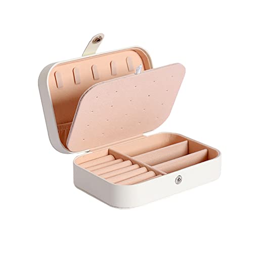 JIHUOO PU Leder Reise Schmuckbox Kleine Schmuckkästchen Schmuck Etui Schmuckschatulle Schmuckkoffer Schmuckaufbewahrung Mini Aufbewahrungsbox für Ohrringe Ringe Armbänder Weiß von JIHUOO