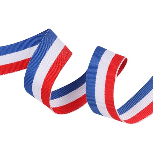 JIHUOO Ripsband, 25 m, 3,8 cm, rot, weiß und blau, patriotisch gestreiftes Band, 4. Juli, dekoratives Band, Gedenktag, Bastelband, Unabhängigkeitstag, Schleife, Kranzherstellung von JIHUOO