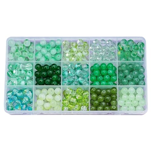 JIHUOO Runde Glasperlen, 8 mm, bunt, zur Schmuckherstellung, einfarbig, Kristallperlen, lose Abstandshalter, Halskette, Armband, Perlen für Bastelarbeiten, Grün, ca. 375 Stück von JIHUOO