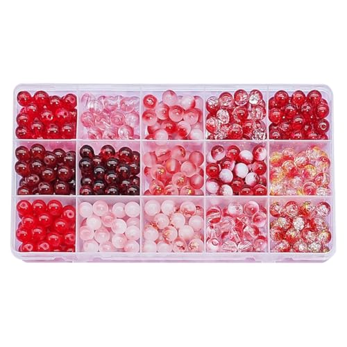 JIHUOO Runde Glasperlen, 8 mm, bunt, zur Schmuckherstellung, einfarbig, Kristallperlen, lose Abstandshalter, Halskette, Armband, Perlen für Bastelarbeiten, Rot, ca. 375 Stück von JIHUOO