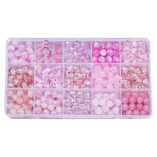 JIHUOO Runde Glasperlen, knisternd, bunt, zur Schmuckherstellung, einfarbig, Kristallperlen, lose Abstandshalter, Halskette, Armband, Perlen für Bastelarbeiten, Rosa, 375 Stück von JIHUOO