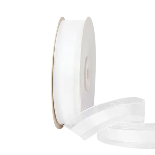 JIHUOO Satinband mit Organza-Rand, durchsichtig, Geschenkband, Tüllband, Rollen, schimmerndes Stoffband, einfarbig, Blumenstrauß, Weiß, 2,5 cm x 45 m JIHUOO Satinband mit Organza-Rand, durchsichtig, Geschenkband, Tüllband, Rollen, schimmerndes Stoffband, einfarbig, Blumenstrauß, Weiß, 2,5 cm x 45 m von JIHUOO