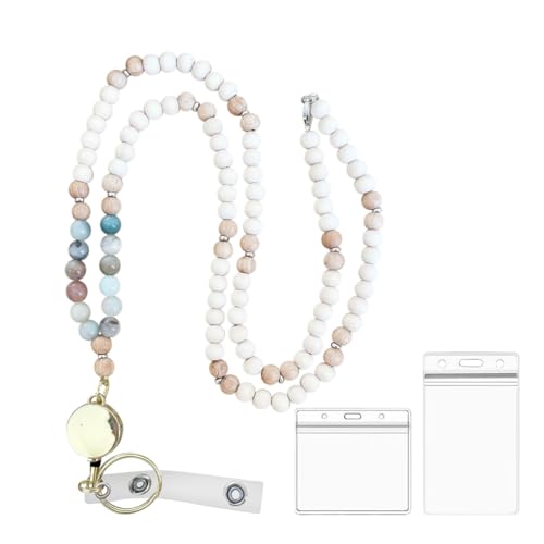 JIHUOO Schlüsselband aus Holzperlen mit Ausweishalter, einziehbare Lanyards für Ausweise, Schlüssel, niedlicher Schlüsselanhänger, Umhängeband, Abzeichen, Namenskarte, Schlüsselband für Sozialarbeiter JIHUOO Schlüsselband aus Holzperlen mit Ausweishalter, einziehbare Lanyards für Ausweise, Schlüssel, niedlicher Schlüsselanhänger, Umhängeband, Abzeichen, Namenskarte, Schlüsselband für Sozialarbeiter von JIHUOO