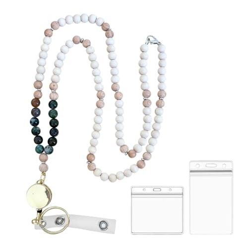 JIHUOO Schlüsselband mit Holzperlen und Ausweishalter, einziehbare Schlüsselbänder für Ausweise, Schlüssel und Schlüssel, niedlicher Schlüsselanhänger, Umhängeband, Abzeichen, Namenskarte JIHUOO Schlüsselband mit Holzperlen und Ausweishalter, einziehbare Schlüsselbänder für Ausweise, Schlüssel und Schlüssel, niedlicher Schlüsselanhänger, Umhängeband, Abzeichen, Namenskarte von JIHUOO