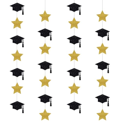JIHUOO Wimpelkette mit Sternen, zum Aufhängen, für Abschlussfeier, Party, Wimpelkette, Glitzerstern, Girlande, Banner, Abschlussfeier, Party-Dekorationen, Banner, goldfarben, 4 Stück JIHUOO Wimpelkette mit Sternen, zum Aufhängen, für Abschlussfeier, Party, Wimpelkette, Glitzerstern, Girlande, Banner, Abschlussfeier, Party-Dekorationen, Banner, goldfarben, 4 Stück von JIHUOO