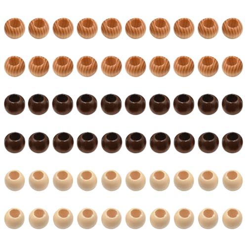 Makramee-Perlen aus Holz, große Löcher, runde Kugeln, Abstandshalter, Girlande, Haarzopfperlen, schöne Bastelperlen, 60 Stück, 20 mm von JIHUOO