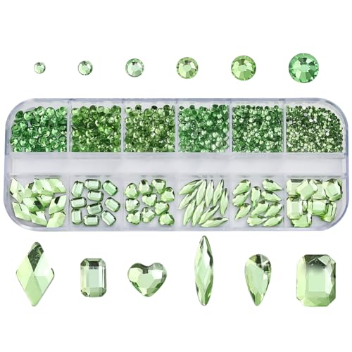 Nagelkunst-Strasssteine, flache Rückseite, Nagel-Edelsteine, Glitzer, Nagelkristalle, Schmucksteine, Nageldekoration, Zubehör, Grün, 980 Stück von JIHUOO