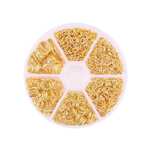 Offene Binderinge aus Metall, O-Ringe, Reparaturringe, offene Biegeringe, Charm-Armband, Schlaufen mit Aufbewahrungsbox, Schmuckherstellung, goldfarben, 880 Stück Offene Binderinge aus Metall, O-Ringe, Reparaturringe, offene Biegeringe, Charm-Armband, Schlaufen mit Aufbewahrungsbox, Schmuckherstellung, goldfarben, 880 Stück von JIHUOO