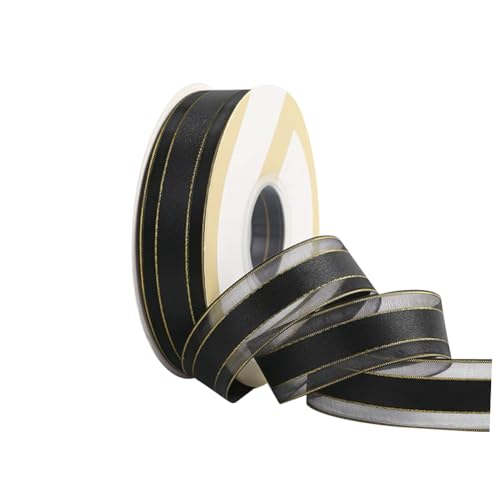 Organza-Geschenkband, 45,7 m x 2,5 cm, durchsichtig, Blumen-Band, Gold-Rand, Schleifenband, goldene Bordüre, Kuchenschachtel, Dekorationsbänder für Hochzeit, Weihnachten, Schwarz Organza-Geschenkband, 45,7 m x 2,5 cm, durchsichtig, Blumen-Band, Gold-Rand, Schleifenband, goldene Bordüre, Kuchenschachtel, Dekorationsbänder für Hochzeit, Weihnachten, Schwarz von JIHUOO