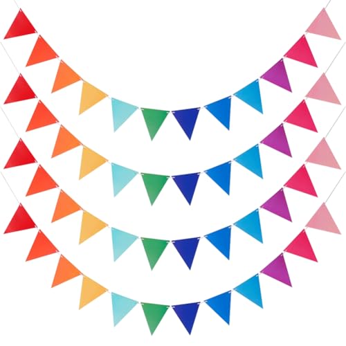 Regenbogen-Wimpelbanner, bunte Wimpelflaggen, Filz, Dreieck-Flagge, Girlande, Stoff, Wimpelkette, Banner, Flaggen, Party, Feier, Wimpel, Weihnachten, Party, hängende Dekorationen, 4 Stück von JIHUOO
