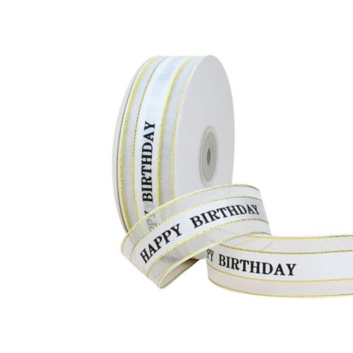 Satinband "Happy Birthday", 2,5 cm x 45,7 m, durchsichtiges Satinband, Kuchenbox, Dekorationsband, Geschenkverpackung, Festival-Paketband Satinband "Happy Birthday", 2,5 cm x 45,7 m, durchsichtiges Satinband, Kuchenbox, Dekorationsband, Geschenkverpackung, Festival-Paketband von JIHUOO