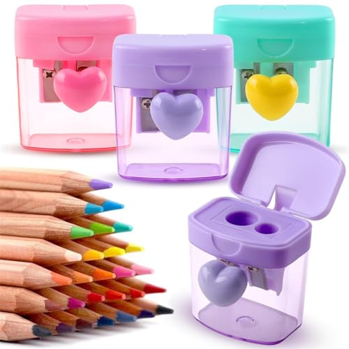 Herz Anspitzer Mit Behälter Farbig Spitzer Mit Dose Niedlich Dosenspitzer Grün Lila Rosa Anspitzer Dicke Und Dünne Stifte 2 Löcher Bleistiftspitzer Mit Abdeckung Pencil Sharpener für Bürobedarf Herz Anspitzer Mit Behälter Farbig Spitzer Mit Dose Niedlich Dosenspitzer Grün Lila Rosa Anspitzer Dicke Und Dünne Stifte 2 Löcher Bleistiftspitzer Mit Abdeckung Pencil Sharpener für Bürobedarf von JIIENO