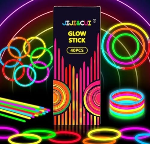 JIJI&CUI Super Bright 40 Knicklichter Set, Neon Leuchtstäbe Party Pack, Leuchtspielzeug für Kinder, Leuchtarmbänder, Neon-leuchtendes Dunkle Party Supplies von JIJI&CUI