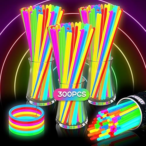 Knicklichter, 300 Leuchtstäbe Knicklichter Set, Neon Leuchtstäbe Party Pack, Leuchtspielzeug für Kinder Leuchtarmbänder, Neon-leuchtendes dunkle Party Supplies Leuchtstäbe für Party deko, Festival von JIJI&CUI