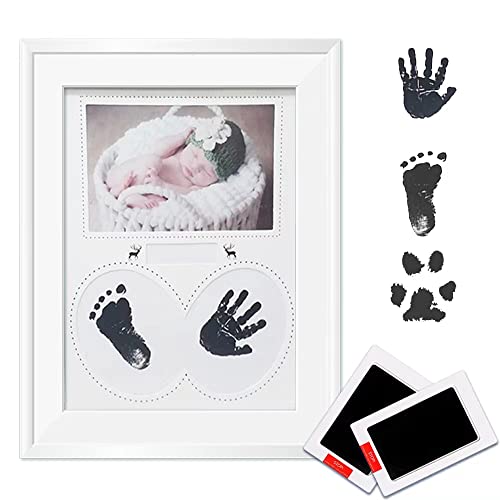 JIJICZ Baby Hand Und Fußabdruck Tinte Kit 2 Pack Schwarz Clean Touch Stempelkissen Handabdruck Bilderrahmen Für Neugeborene Mädchen Jungen 0-6 Monate Pfotenabdruck Geschenke Weiß von JIJICZ