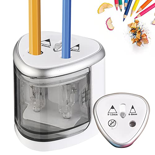 JIJICZ Elektrischer Anspitzer Kleine Doppelloch 6-12mm Batterie Spitzer Elektrisch Mit Behälter Automatischer Bleistiftspitzer Für Kinder Künstler, 6-12mm Silber JIJICZ Elektrischer Anspitzer Kleine Doppelloch 6-12mm Batterie Spitzer Elektrisch Mit Behälter Automatischer Bleistiftspitzer Für Kinder Künstler, 6-12mm Silber von JIJICZ