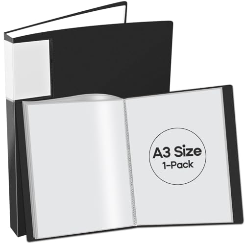 JIKIOU Präsentationsmappe mit 40 Taschen, A3, mit transparenten Kunststoffhüllen, A3-Aufbewahrungsbuch für Malerei, Kunstwerke, Portfolio, schwarz (43,5 x 32 x 2,8 cm) von JIKIOU